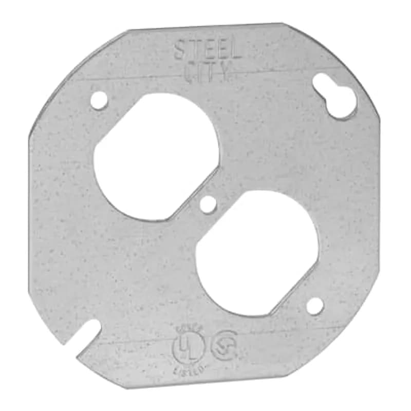ABB - Installation Products 5402 LR - Octagon Box Cover, 4 Inch Diameter, Pre-Galvanized Steel, Flat and Center Blanked for Duplex Receptacle, For use with Round and Octagon Boxes