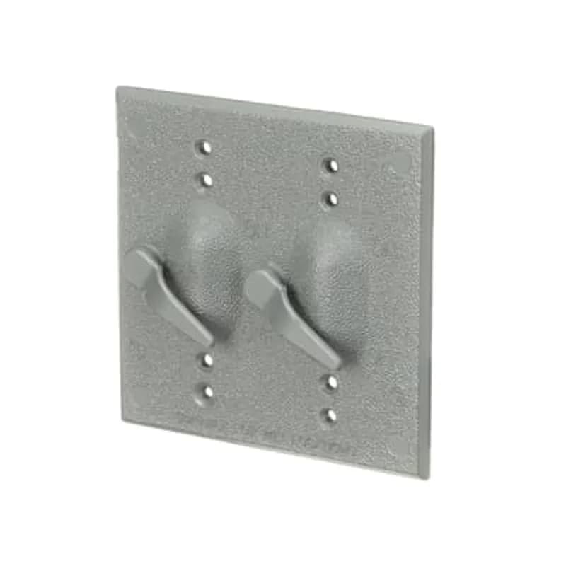 Two Gang Weatherproof Receptacle Cover, Silver, Aluminum, Double Switches, Cover Only, Packed with Spacers