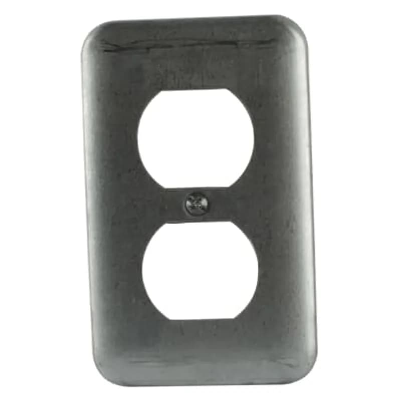 Single Gang Utility Box Duplex Receptacle Cover, 4-1/8 Inch Long x 2-1/2 Inch Wide x 3/16 Inch Raised, Pre-Galvanized Steel