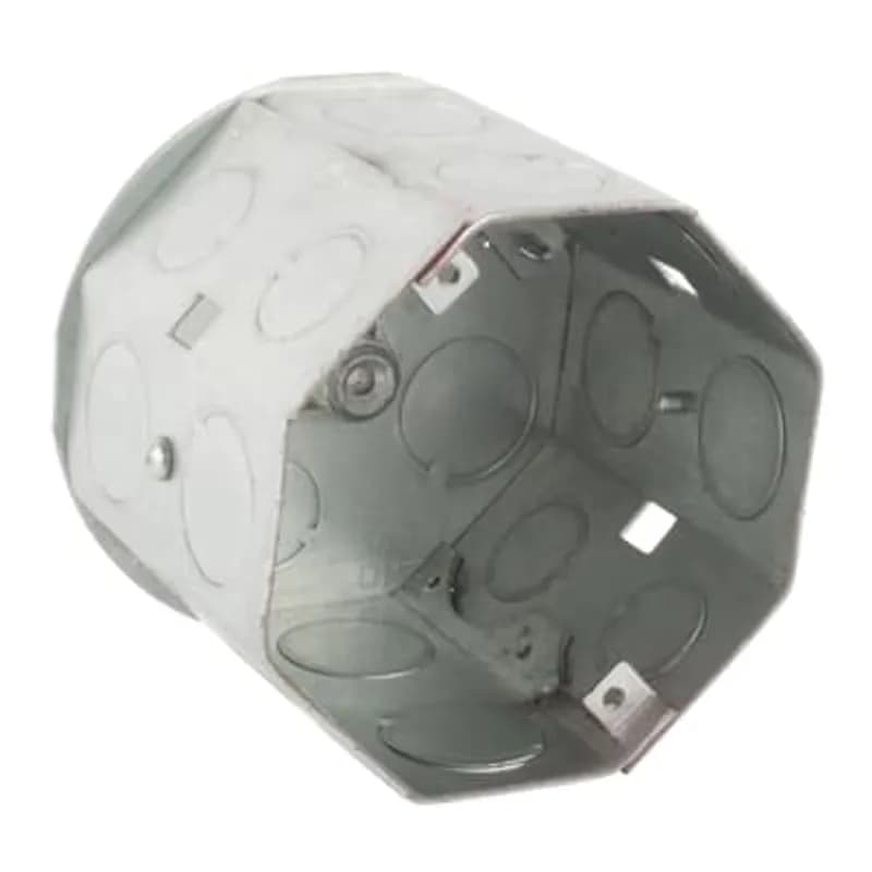 Octagon Hanging Ceiling Box, 41 Cubic Inches, 4 Inch Diameter x 3-1/2 Inch Deep, 1/2 Inch and 3/4 Inch Double Row Knockouts, Pre-Galvanized Steel, For use with Conduit