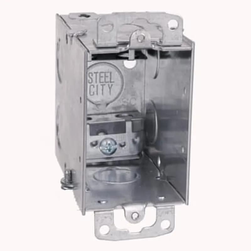 Gangable Switch Box, 18 Cubic Inches, 3 Inches Long x 2 Inches Wide x 3-1/2 Inches Deep, 1/2 Inch Knockouts, Pre-Galvanized Steel, Armored Cable Clamps (C-3) and Ears Flush, For use with Armored/Metal Clad Cable