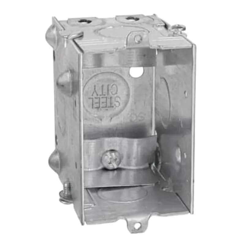 Gangable Switch Box, 12.5 Cubic Inches, 3 Inches Long x 2 Inches Wide x 2-1/2 Inches Deep, 1/2 Inch Knockouts, Pre-Galvanized Steel, Non-Metallic Cable Clamps (C-5), For Non-Metallic Sheathed Cable