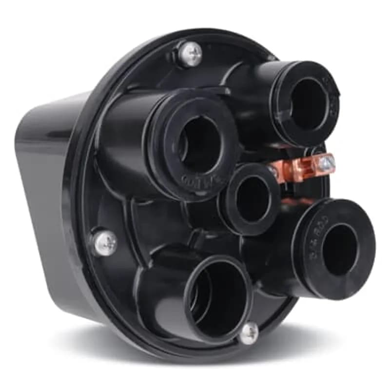 Swimming Pool Junction Box SPJ Series, Hub Sizes 1 1/2 Inch, 2 3/4 Inch, and 2 1 Inch, Number of Plugs 5, Black, Non-Metallic Base, with Plugs, Mounting Screws, and Sealing Gasket