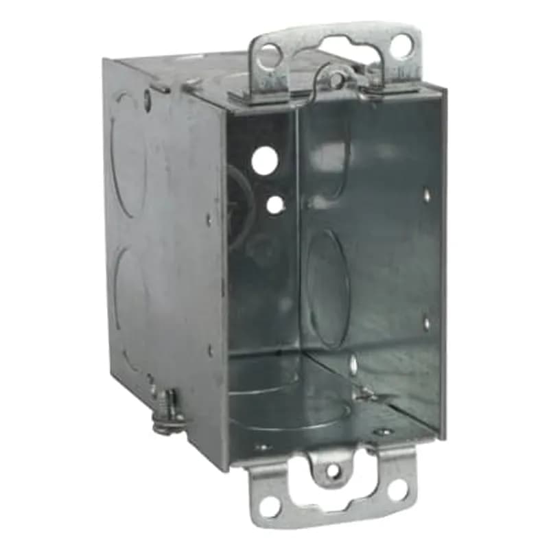 Gangable Switch Box, 18 Cubic Inches, 3 Inches Long x 2 Inches Wide x 3-1/2 Inches Deep, 3/4 Inch Knockouts, Pre-Galvanized Steel, Ears Flush, For use with Conduit