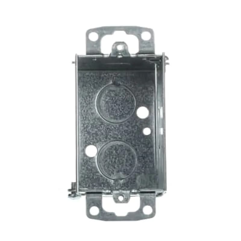 Gangable Switch Box, 12.5 Cubic Inches, 3 Inches Long x 2 Inches Wide x 2-1/2 Inches Deep, 1/2 Inch Knockouts, Pre-Galvanized Steel, Beveled Corners and Ears Flush, For use with Conduit