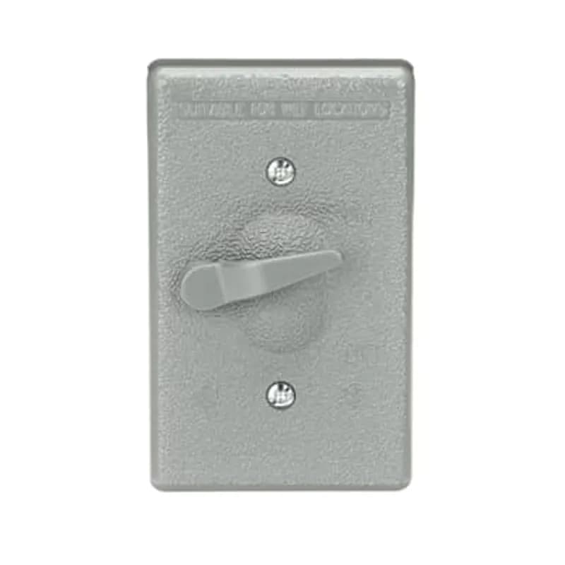 Single Gang Weatherproof Receptacle, Silver, Aluminum, Switch Cover with 10A 125V Single-Pole Switch