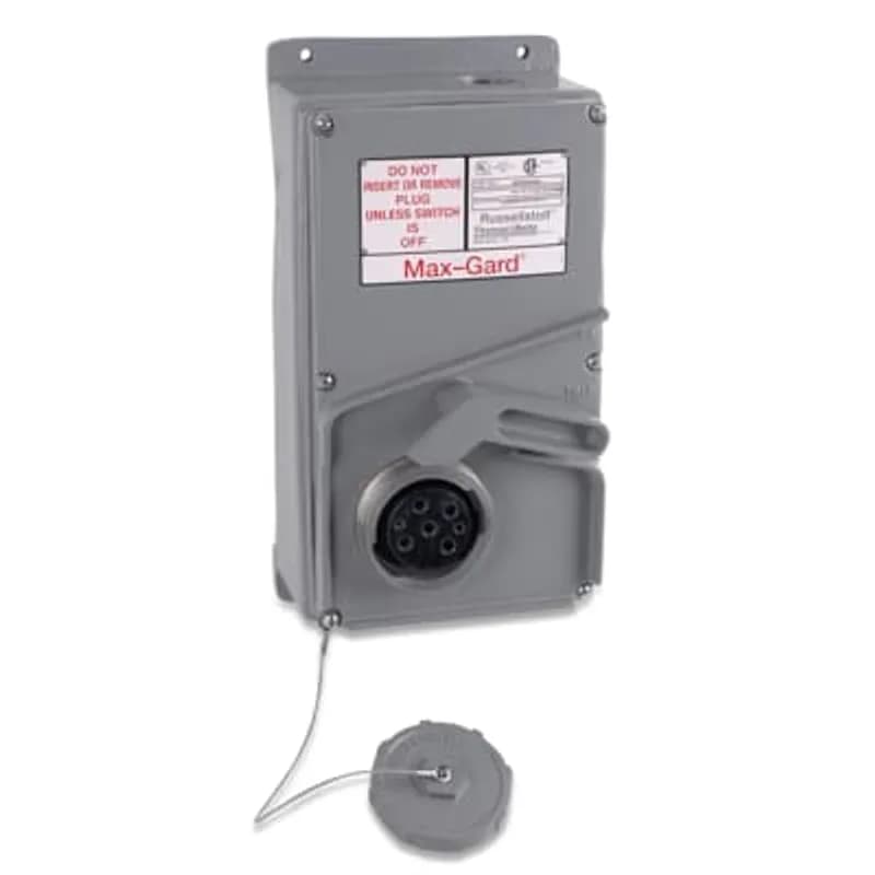 Flip Cap Interlocking Switch Receptacle with Non-Automatic Breaker, Amperage 30A, Voltage 3 Phase Y 120/208V, 4 Poles 5 Wire