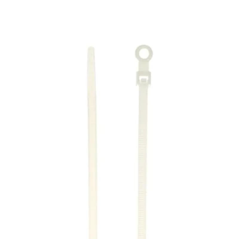 Integrated Mounting Hole Cable Tie, Natural Polyamide (Nylon 6.6) for Temperatures up to 85 Degrees Celsius (185 F) for Indoor Applications, UL/EN/CSA62275 Type 2/21 Rated for AH-2 Plenum and as a Flexible Cable and Conduit Support, Length of 205.70mm (8.1 Inches), Width of 4.6mm (0.18 Inches), Thickness of 1.35mm (0.053 Inches), Tensile Strength Rating of 222 Newtons (50 Pounds), #10 Screw for Mounting, 100 Pack