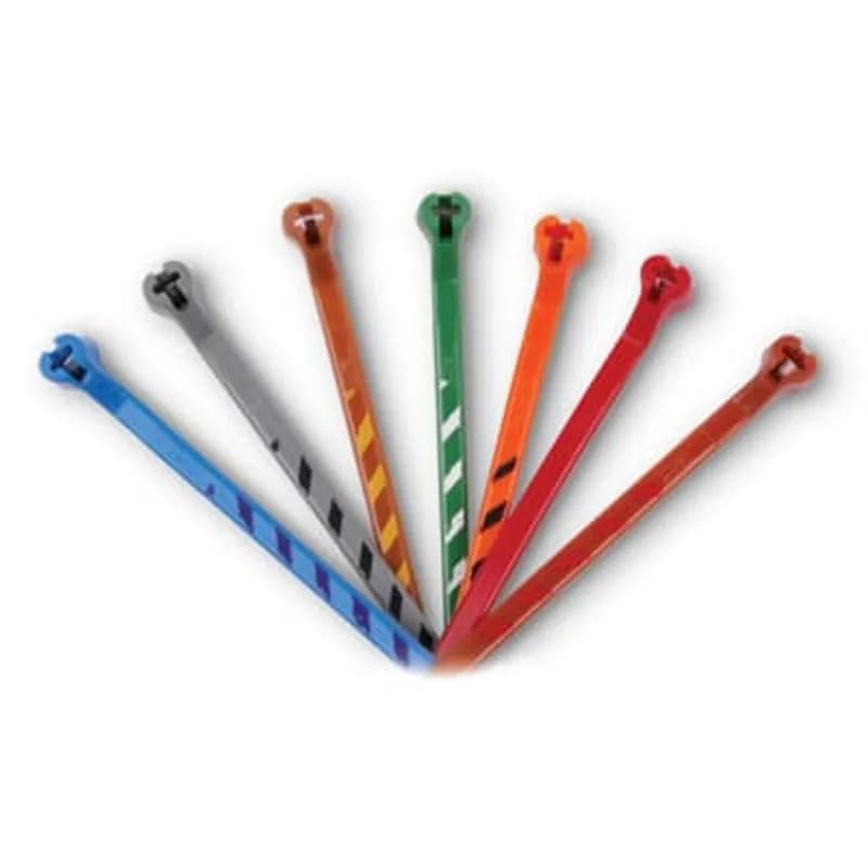 ABB - Installation Products L-4-18-3/4-L - Miniature Striped Cable Tie, Orange/Yellow Polyamide (Nylon 6.6) for Temperatures up to 85 Degrees Celsius (185 F) for Indoor Applications, Length of 100.8mm (3.94 Inches), Width of 2.41mm (0.095 Inches), Thickness of 1.13mm (0.045 Inches), Tensile Strength Rating of 80 Newtons (18 Pounds)