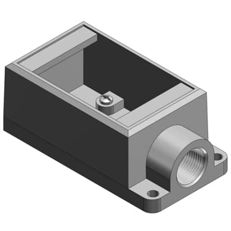 ABB - Installation Products FS2-TB - 3/4 Inch Shallow 1 Gang Cast Device Box, Gray Iron Zinc Plated, Dead End, Suitable for Wet Locations When Used with Gasketed Covers