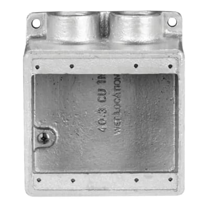 ABB - Installation Products FDS222-TB - 3/4 Inch Deep 2 Gang Cast Device Box, Gray Iron Zinc Plated, Double Hub, Suitable for Wet Locations When Used with Gasketed Covers