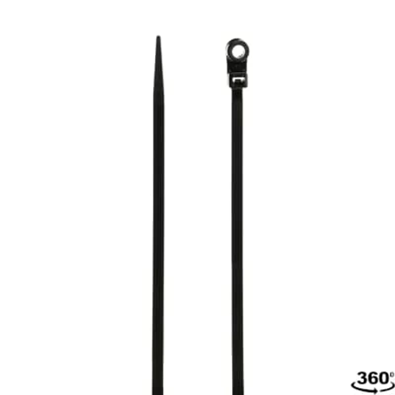 Integrated Mounting Hole Cable Tie, Black Polyamide (Nylon 6.6) for Temperatures up to 85 Degrees Celsius (185 F), Weather and Ultraviolet for Indoor and Outdoor Applications, Length of 309mm (12.1 Inches), Width of 4.8mm (0.19 Inch), Thickness of 1.3mm (0.05 Inch), Tensile Strength Rating of 222 Newtons (50 Pounds), #10 Screw for Mounting, 100 Pack