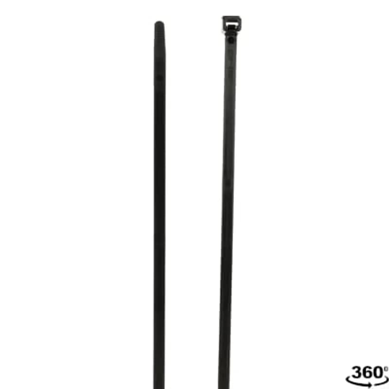Cable Tie, Black Polyamide (Nylon 6.6) for Temperatures up to 105 Degrees Celsius (220 F), Weather and Ultraviolet Resistant for Indoor and Outdoor Applications, UL/EN/CSA62275 Type 2/21S Rated for AH-2 Plenum and as a Flexible Cable and Conduit Support, Length of 381mm (15 Inches), Width of 7.7mm (0.3 Inch), Thickness of 1.8mm (0.07 Inch), Tensile Strength Rating of 534 Newtons (120 Pounds), 50 Pack