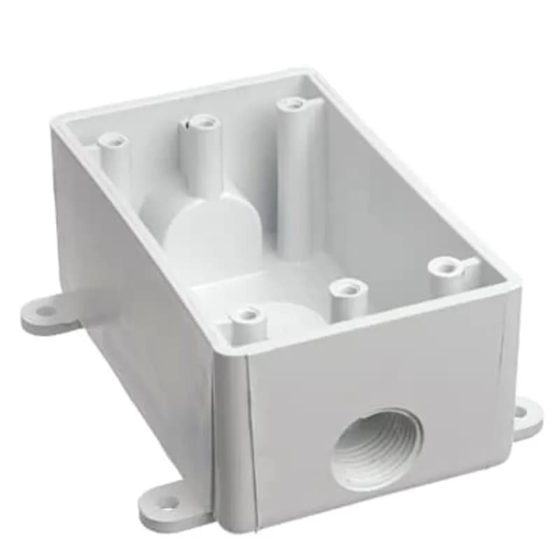 Single Gang Weatherproof T-Box, Length 4.56 Inches, Width 2.80 Inches, Depth 2 Inches, Cable Entry Size 1/2 Inch, Material PVC, Color White, Pack of 10