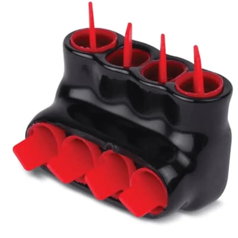 ABB - Installation Products AMTS35064 - AMT 4 Multi-Port Same Side PVC Connector, Ultraviolet Resistant, Wire Range 350 kcmil-10 Str, Length 4.26 Inches, Width 2.37 Inches, Height 2.50 Inches, Hex Size 5/16 Inch, Black Insulation