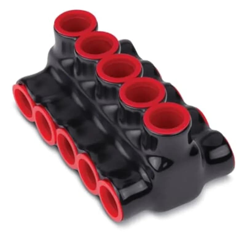 ABB - Installation Products AMTD35064 - AMT 4 Multi-Port Both Sides PVC Connector, Ultraviolet Resistant, Wire Range 350 kcmil-6 Str, Length 4.26 Inches, Width 3.0 Inches, Height 2.5 Inches, Hex Size 3/8 Inch, Black Insulation