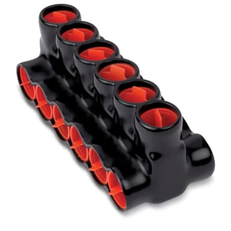 ABB - Installation Products AMTD7502506 - AMT 6 Multi-Port Both Sides PVC Connector, Ultraviolet Resistant, Wire Range 750-250 kcmil, Length 8.62 Inches, Width 3.13 Inches, Height 2.38 Inches, Hex Size 3/8 Inch, Black Insulation