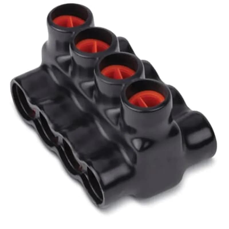 ABB - Installation Products AMTD4144 - AMT 4 Multi-Port Both Sides PVC Connector, Wire Range 4-14 Str, Ultraviolet Resistant, Length 2.12 Inches, Width 1.50 Inches, Height 1.25 Inches, Slotted Screw, Black Insulation