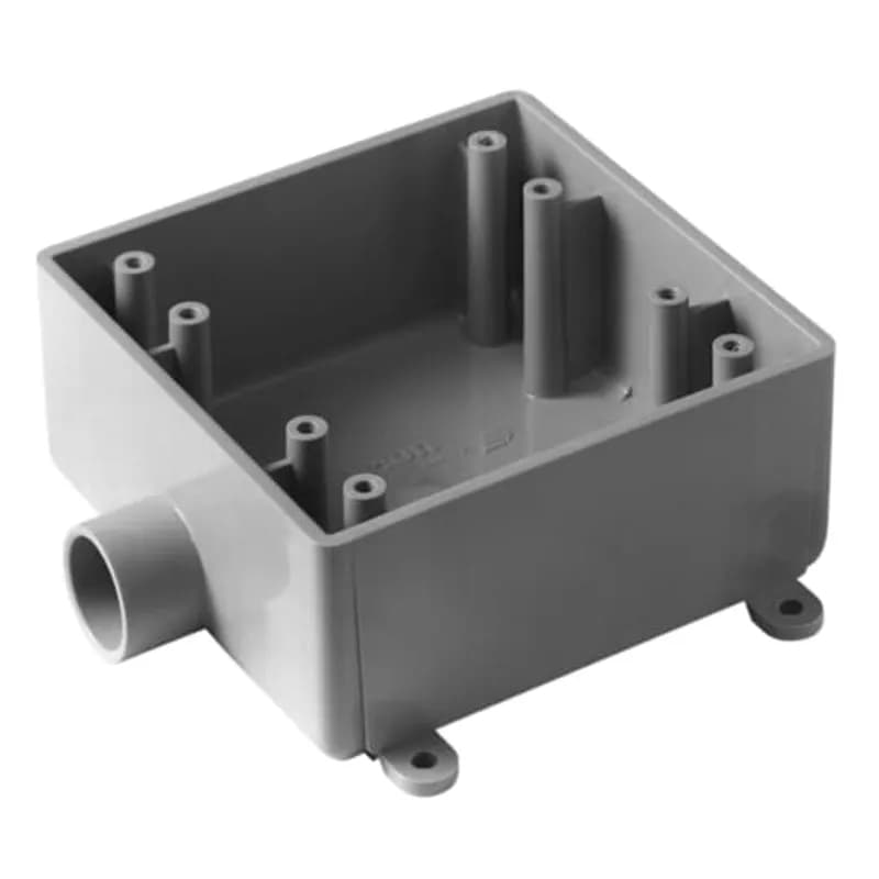 Two Gang 2FSE Box, Volume 32 Cubic Inches, Length 4.620 Inches, Width 4.620 Inches, Depth 1.980 Inches, Conduit Size 3/4 Inch, Material PVC, Color Grey, Pack of 10