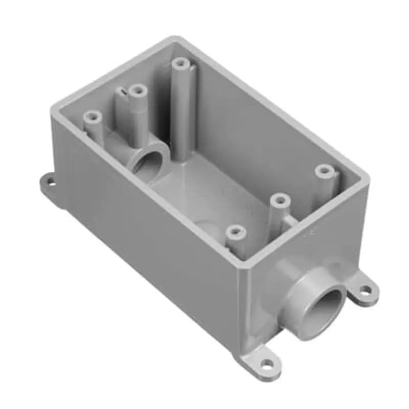 Single Gang FSC Box, Volume 18 Cubic Inches, Length 4.54 Inches, Width 2.80 Inches, Depth 2.30 Inches, Conduit Size 1 Inch, 2 Hubs, Material PVC, Color Gray, Pack of 8