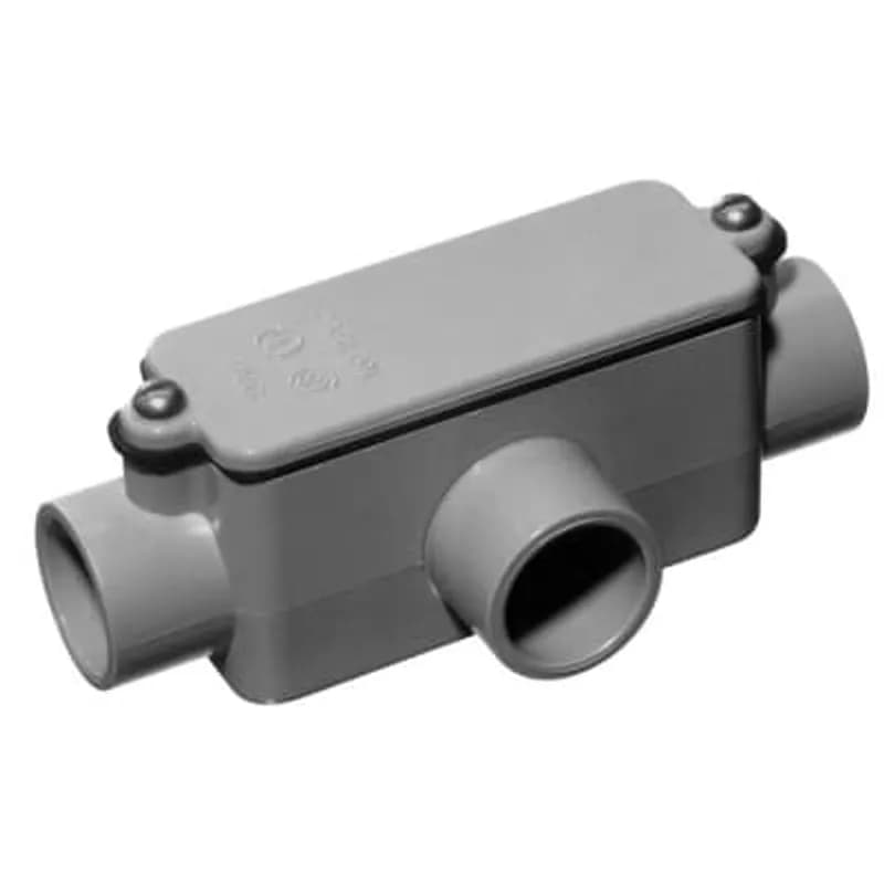 ABB - Installation Products E983D-CAR - Type T Conduit Body, Volume 4 Cubic Inches, Size 1/2 Inch, Length 3-7/32 Inches, Material PVC, Color Gray, For use with Schedule 40 and 80 Conduit, Pack of 10