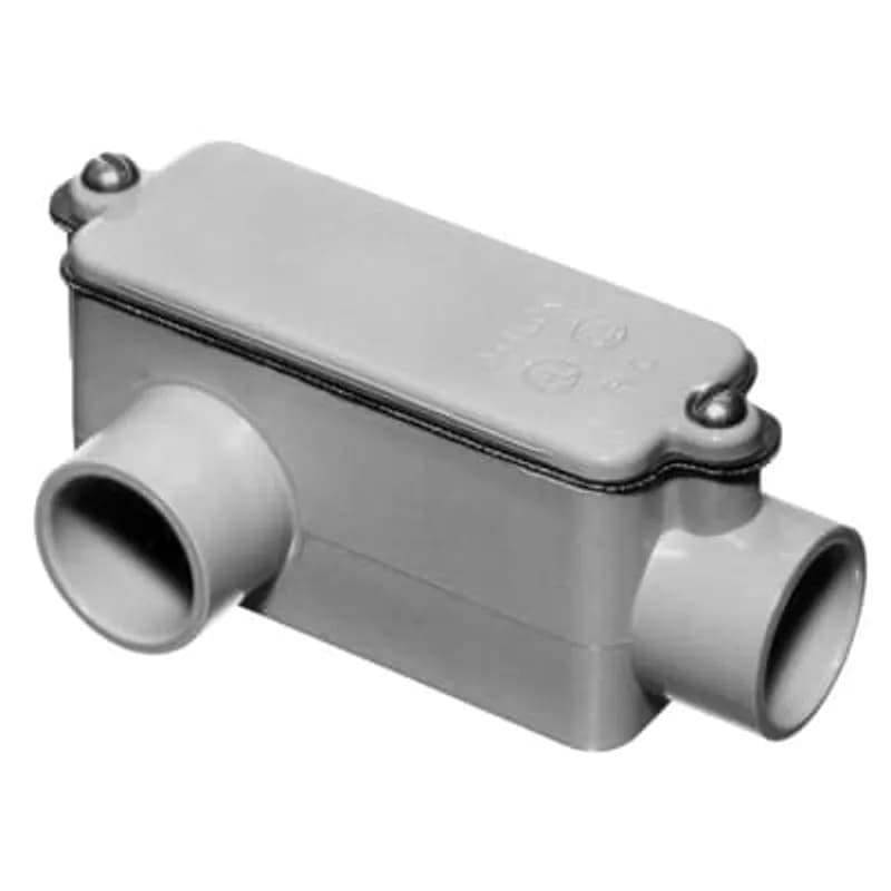 ABB - Installation Products E985E-CAR - Type LR Conduit Body, Volume 12 Cubic Inches, Size 3/4 Inch, Length 6-9/32 Inches, Width 2-1/32 Inches, Material PVC, Color Gray, For use with Schedule 40 and 80 Conduit, Pack of 10