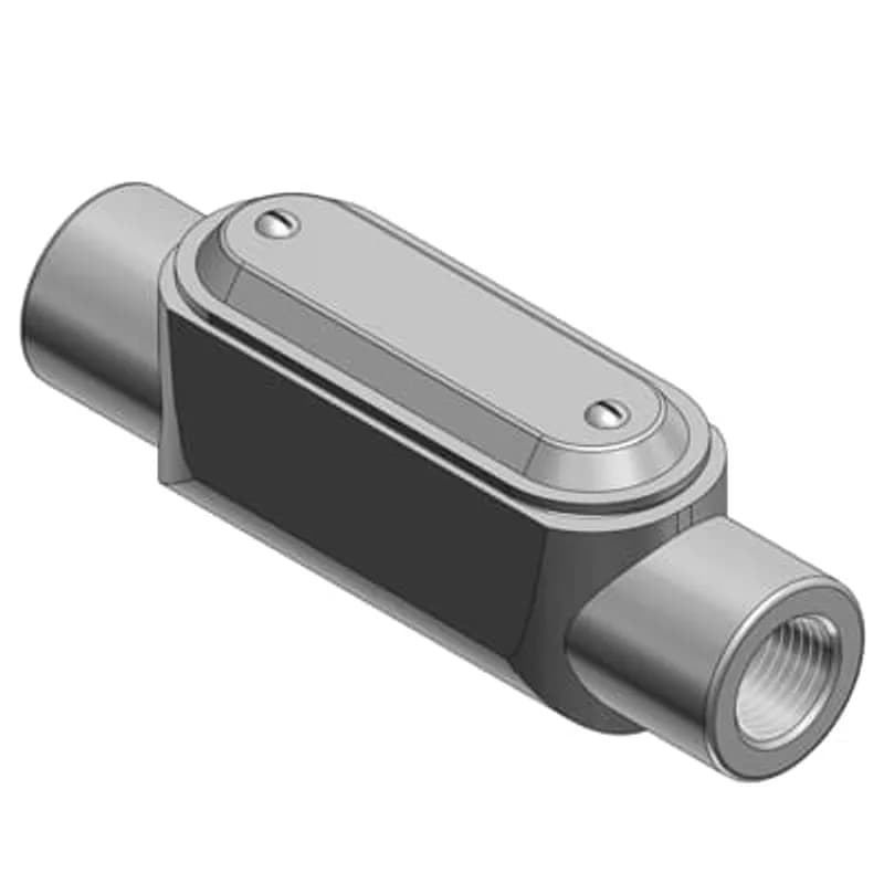 ABB - Installation Products C67CG-TB - 2 Inch BlueKote Thru-Feed Form 7 Pre-Assembled Conduit Body, Cover and Gasket, Body Material Gray Iron/Zinc Plating and Baked On Epoxy Powder Coat with BlueKote Internal Coating, Cover Material and Finish Stamped Steel/Zinc Plating