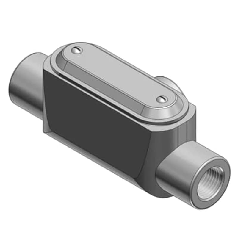 ABB - Installation Products T47CG-TB - 1-1/4 Inch Form 7 (T) Pre-Assembled Conduit Body, Cover and Gasket, Body Material Gray Iron/Zinc Plating and Baked On Epoxy Powder Coat with BlueKote Internal Coating, Cover Material and Finish Stamped Steel/Zinc Plating, Neoprene Gasket
