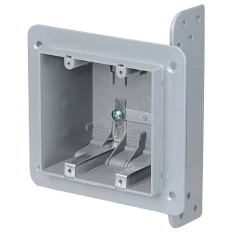 ABB - Installation Products 2WSW-US - Two-Gang Device Box, Volume 33 Cubic Inches, Length 3-3/4 Inches, Width 4 Inches, Depth 2-3/4 Inches, Color Gray, Material Non-Metallic, Cable Entries 8. Fire resistance rating: 2 hours.
