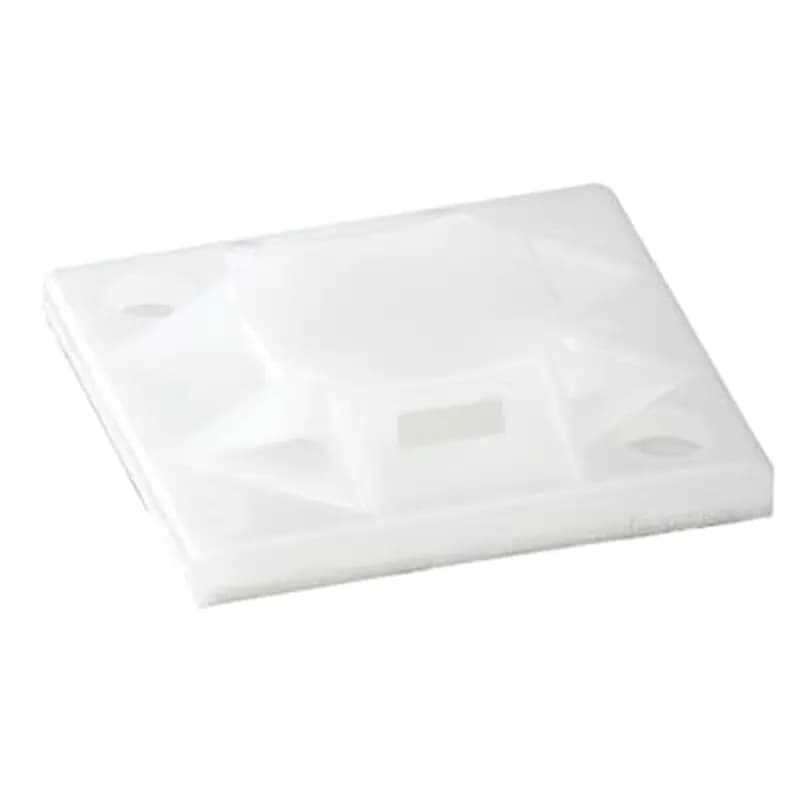 Cable Tie Mounting Base, UV Black Nylon 6.6 for Temperatures up to 70 Degrees Celsius (158 F), Length of 25.14mm (0.99 Inches), Width of 25.14mm (0.99 Inches), Height of 5.08mm (0.198 Inches), Mechanical Strength 50 Newtons (11 Pounds), Hole Size #6, Synthetic Rubber Mounting Method, 100 Pack
