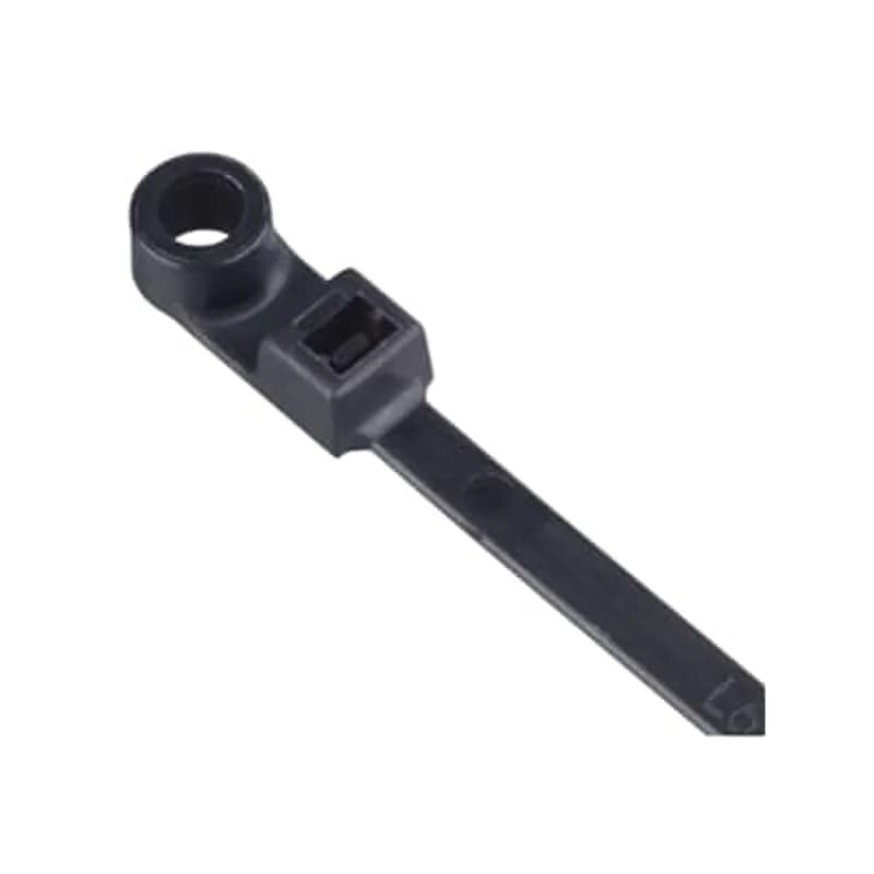 Integrated Mounting Hole Cable Tie, Black Polyamide (Nylon 6.6) for Temperatures up to 85 Degrees Celsius (185 F) for Indoor Applications, Length of 380mm (14.9 Inches), Width of 4.8mm (0.19 Inch), Thickness of 1.3mm (0.05 Inch), Tensile Strength Rating of 222 Newtons (50 Pounds), #10 Screw for Mounting, 100 Pack