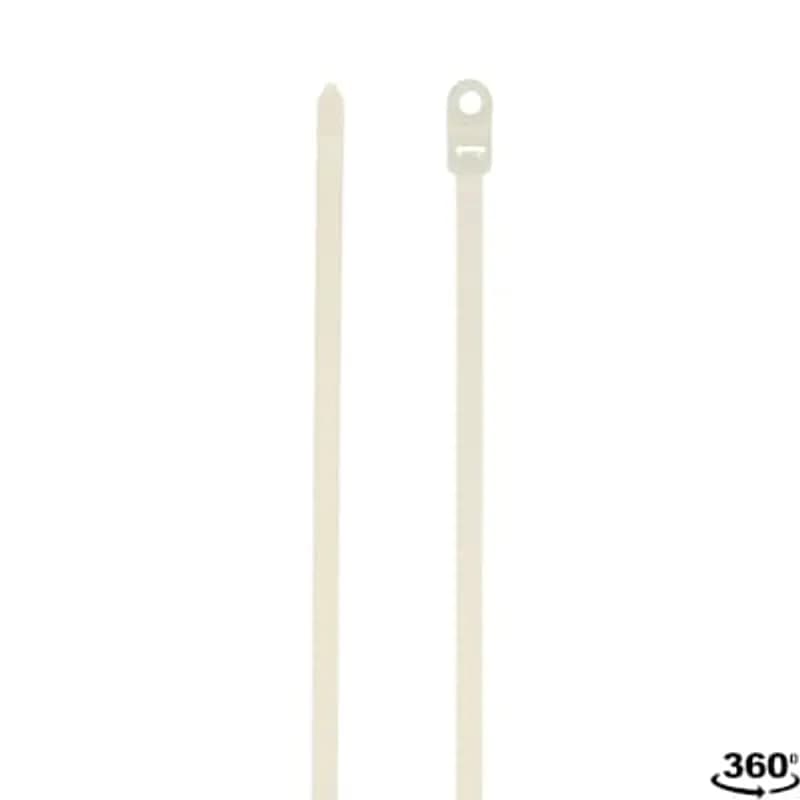 Integrated Mounting Hole Heavy-Duty Cable Tie, Natural Polyamide (Nylon 6.6) for Temperatures up to 85 Degrees Celsius (185 F) for Indoor Applications, Length of 382mm (15 Inches), Width of 7.6mm (0.3 Inch), Thickness of 1.8mm (0.07 Inch), Tensile Strength Rating of 540 Newtons (120 Pounds), #10 Screw for Mounting, 100 Pack