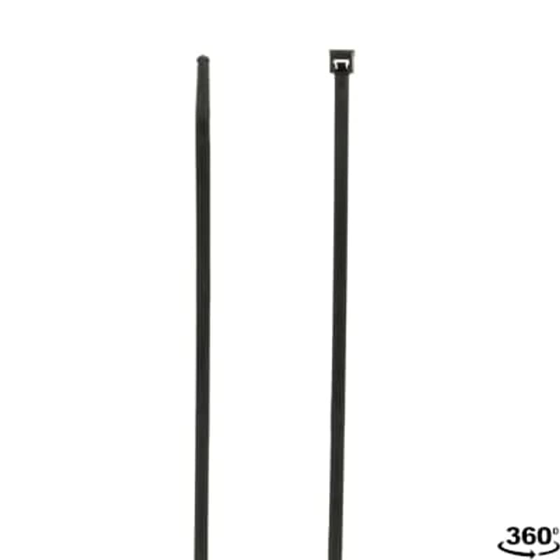 Standard Cable Tie, Weather and Ultraviolet Resistant for Indoor and Outdoor Applications, Black Color Nylon 6.6, Length of 371mm (14.6 Inches) for Bundle Diameter up to 76.2mm (3 Inches), Width of 4.6mm (0.18 Inches), Tensile Strength Rating of 222 Newtons (50 Pounds), Operating Temperature of -40 Degrees Celsius (-40 F) to 85 Degrees Celsius (185 F), UL/EN/CSA62275 Type 2/21S Rated for AH-2 Plenum and as a Flexible Cable and Conduit Support, 100 Pack