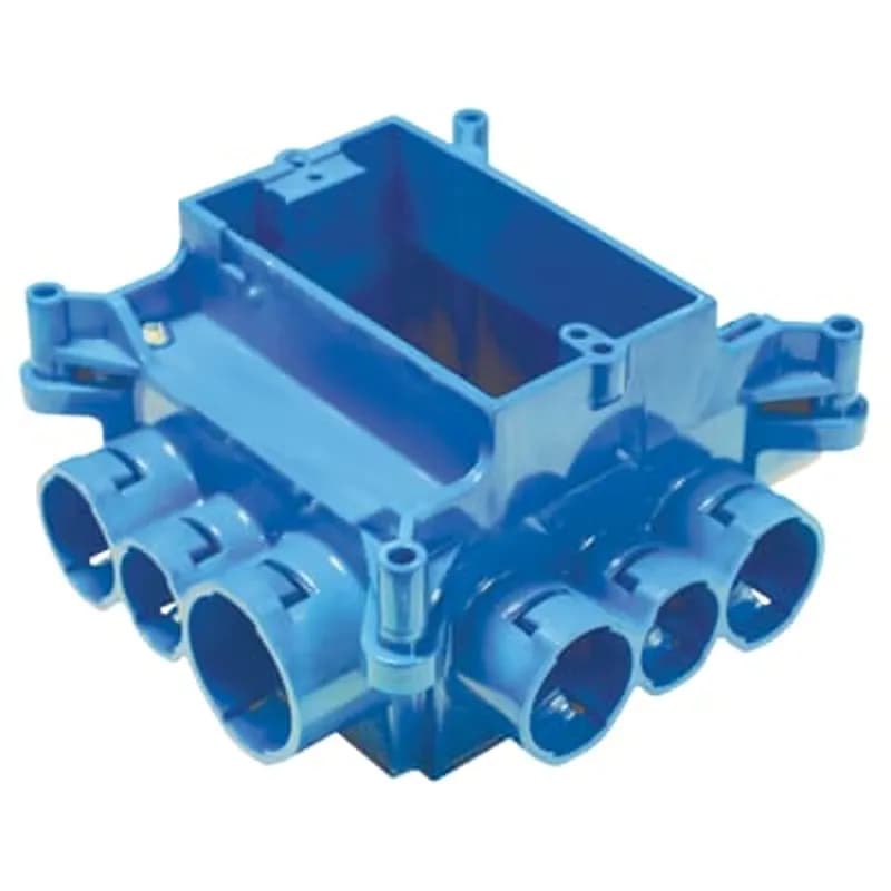 Non-metallic mud box with single gang ring and 12 integral connectors. 37.3 Cubic Inch Capacity.