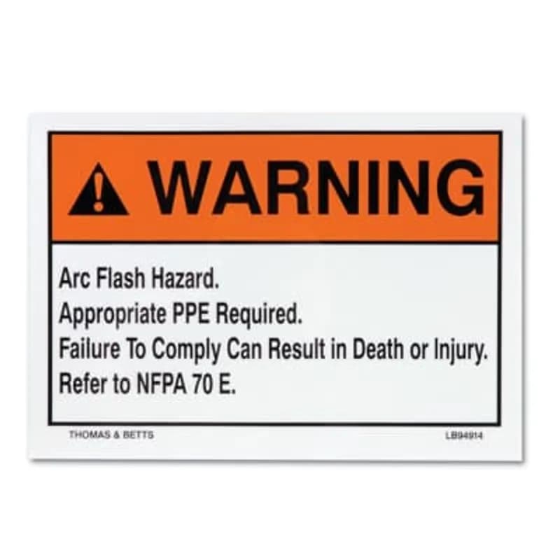 Self-Sticking Polyester Safety Labels, Polyester 7 x 5, Legend WARNING Arc Flash Hazard, Black on Orange