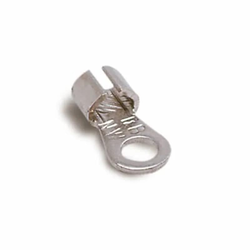 Non-Insulated High-Temperature Ring Terminal, Length .66 Inches, Width .31 Inches, Bolt Hole #6, Wire Range #16-#14 AWG, 1200 Degree Fahrenheit Maximum, Nickel Alloy, Plain Finish