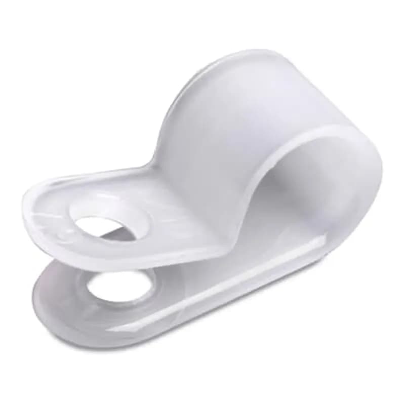 Plain Edge Cable Clamp, Natural Nylon 6.6 for Temperatures up to 85 Degrees Celsius (185 F), Width of 12.7mm (0.50 Inches), Thickness of 1.52mm (0.06 Inches), Hole Diameter of 5.16mm (0.203 Inches), #10 Screw Mounting with Closed Diameter of 17.48mm (0.688 Inches), Bulk Pack