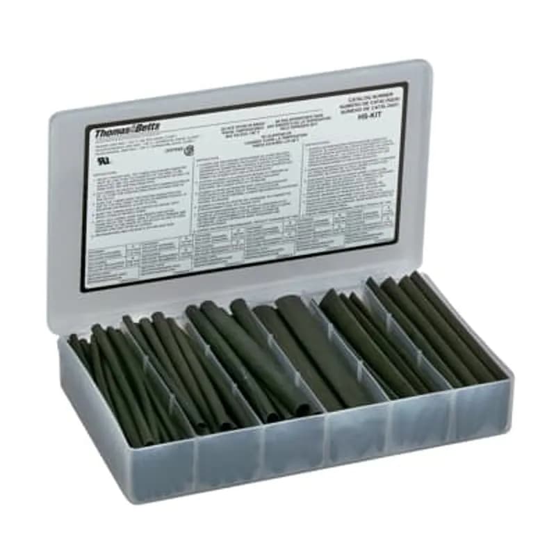 ABB - Installation Products HS-KIT - Thin-Wall Heat Shrinkable Tubing Assortment Precut in 6 Inch Lengths, Black, (32)-Diameter 3/16 Inch, (20)-Diameter 1/4 Inch, (8)-Diameter 3/8 Inch, (6)-Diameter 1/2 Inch, (4)-Diameter - 3/4 Inch, (4)-Diameter - 1 Inch Includes Plastic Storage Case