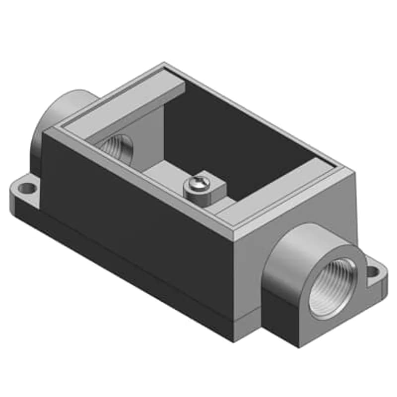 ABB - Installation Products FSC3-TB - 1 Inch Shallow 1 Gang Cast Device Box, Gray Iron Zinc Plated, Thru-Feed, Suitable for Wet Locations When Used with Gasketed Covers