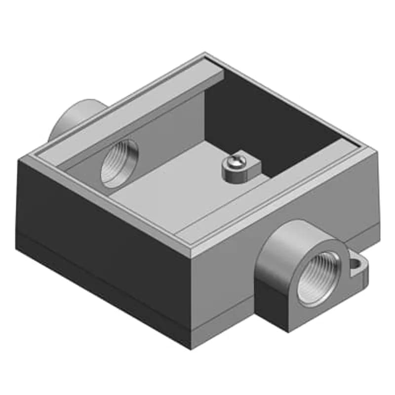 ABB - Installation Products FSC222-TB - 3/4 Inch Shallow 2 Gang Cast Device Box, Gray Iron Zinc Plated, Thru-Feed, Suitable for Wet Locations When Used with Gasketed Covers