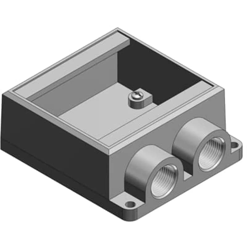 ABB - Installation Products FSS222-TB - 3/4 Inch Shallow 2 Gang Cast Device Box, Gray Iron Zinc Plated, Double Hub, Suitable for Wet Locations When Used with Gasketed Covers