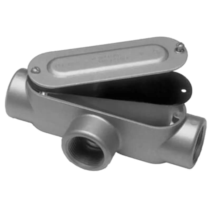 ABB - Installation Products DAT-1-CG - 1/2 inch Threaded D-Pak Die Cast Aluminum Conduit Body, T-Style, Cover & Gasket. For use with Rigid/IMC Conduit.