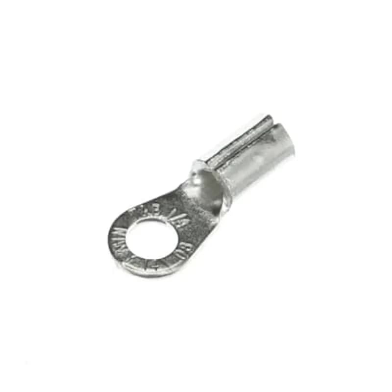 Non-Insulated Large Brazed Seam Ring Terminal, Length 1.13 Inches, Width .48 Inches, Bolt Hole 1/4 Inch, Wire Range #8 AWG, Copper, Tin Plated, 200 Pack