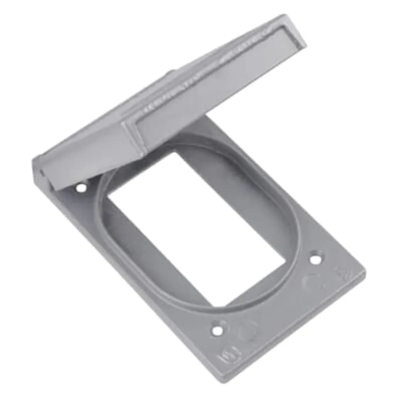 ABB - Installation Products CFSR-G - 1 Gang Device Box Cover, Die Cast Aluminum, GFCI Receptacle Vertical, Box Mount, Rectangular Opening 2-21/32 Inch x 1-11/32 Inch, Raintight When Used with Appropriate Box, Gasket and Screws Included with Cover