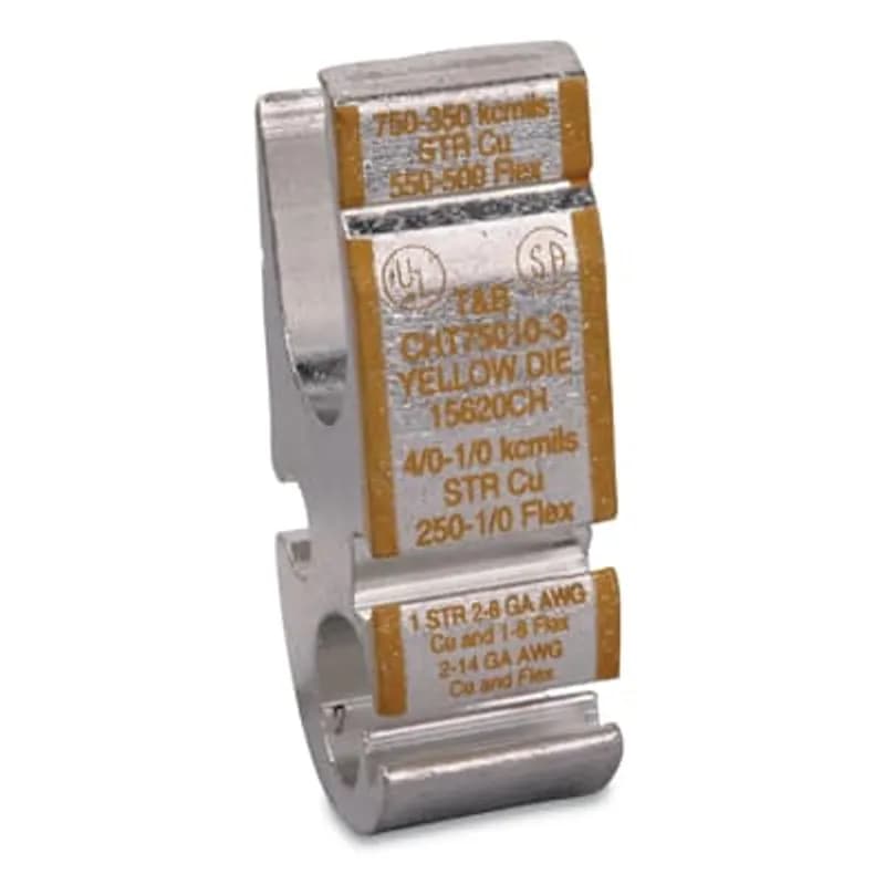 Copper H-Tap for Wire Range Main: 750-350 (550-500 Flex), Branch 4/0-1/0 (250-1/0 Flex), Yellow Z
