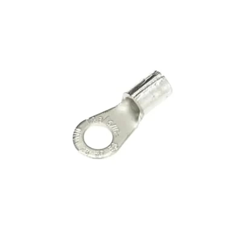 Non-Insulated Large Brazed Seam Ring Terminal, Length 1.32 Inches, Width .60 Inches, Bolt Hole 5/16 Inch, Wire Range #6 AWG, Copper, Tin Plated, 20 Pack