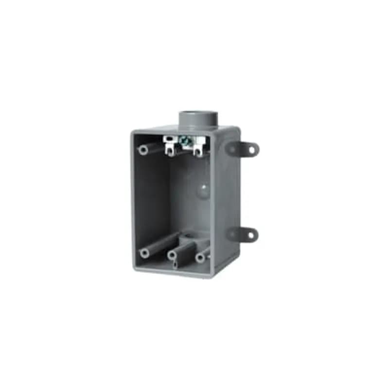 3/4 Inch Single gang FDC box for through terminations where large devices or additional wiring capacity is required. Integral mounting feet provide easy mounting. Volume Cubic Inches 25, CSA Certified. UL Listed. Ground lug included