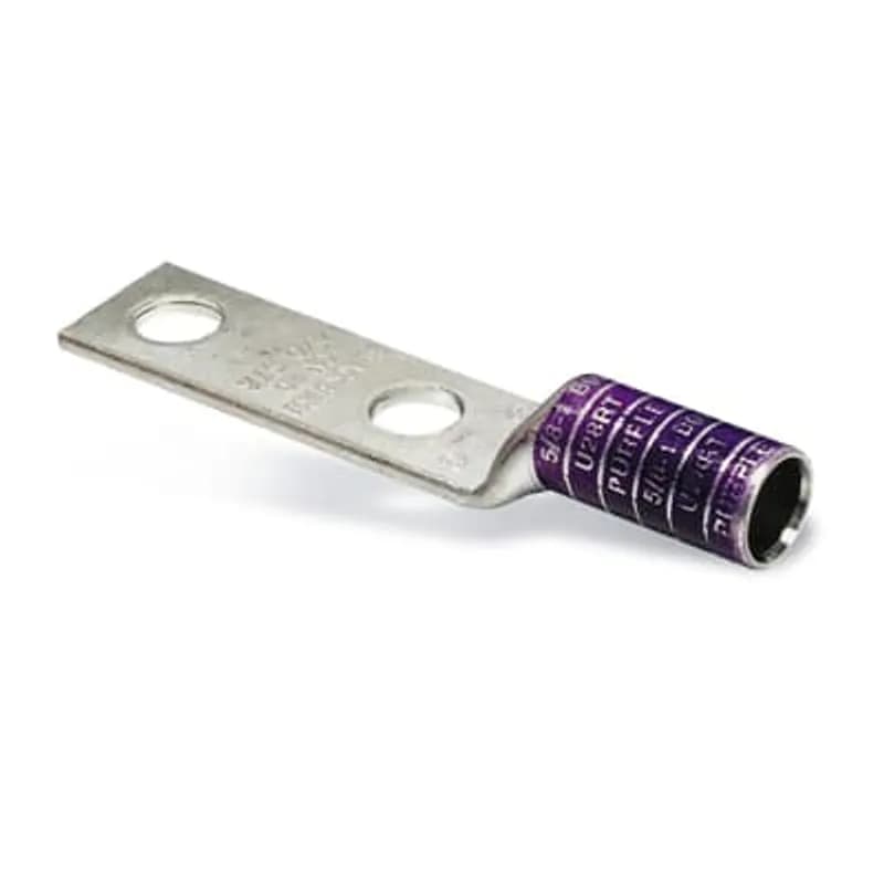 ABB - Installation Products LCN500 - Type LCN Copper Two-Hole Lug, Long Barrel, Max 35kV, Wire Size 500 kcmil, 1/2 Inch Bolt Hole, Tin Plated, Die Color Code Brown