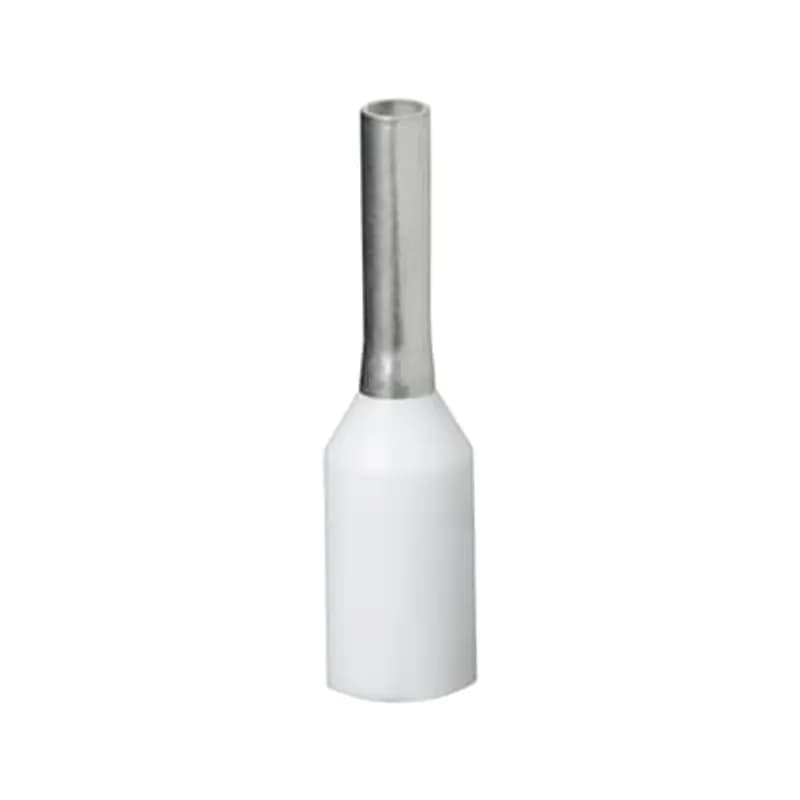 Polypropylene-Insulated Old DIN Ferrule, Total Length .571 Inches/14.5mm, Pin Length .315 Inches/8mm, Pin Diameter .051 Inches/1.3mm, Base Diameter .110 Inches/2.8mm, Wire Range #18 AWG/.75mm2, Color White, Copper, Tin Plated