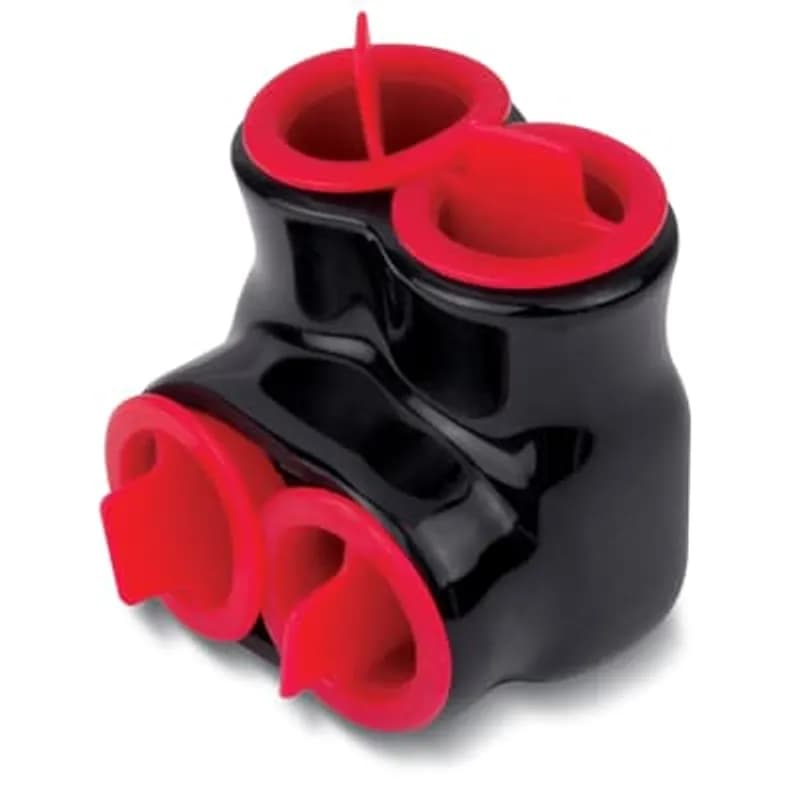 ABB - Installation Products AMT20 - AMT Aluminum Multi-Tap Same Side Connector, 2-Port, PVC Insulated, Wire Range 2/0-14 Str, Length 1.61 Inches, Width 1.50 Inches, Height 1.59 Inches, Hex Size 3/16 Inch, Black Insulation